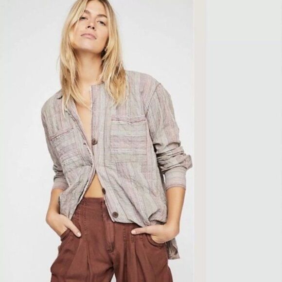 Free People High Tide Multistripe Shirt sz Large - Picture 1 of 10